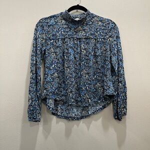 Lucky Brand Blue and White Ruffled Long Sleeve Blouse
